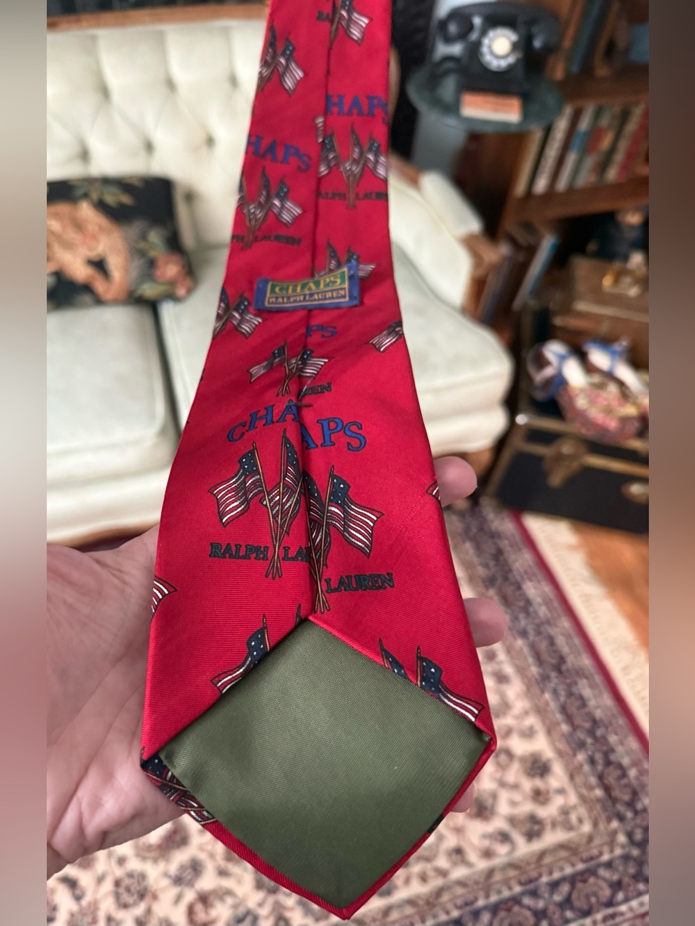 Vintage Chaps Ralph Lauren Patriotic Flag Necktie USA Americana 90s Silk Tie - Picture 5 of 11